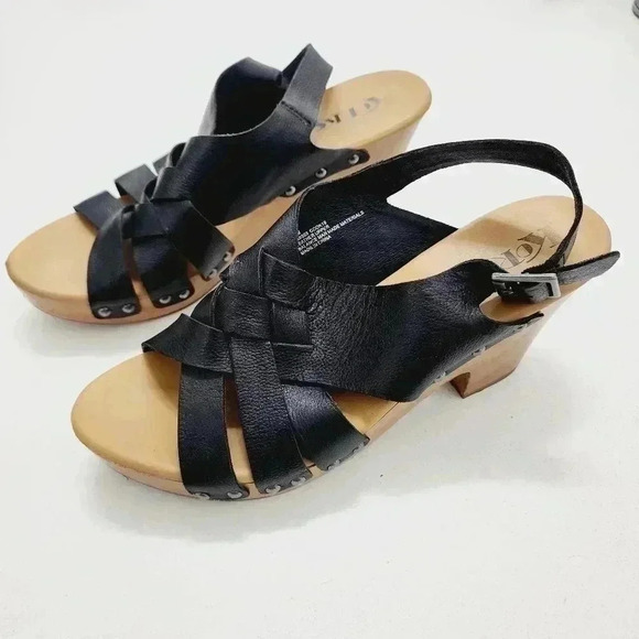 Korks Leather Ankle Strap Block Wedge Heels Women's 10 - Picture 1 of 11